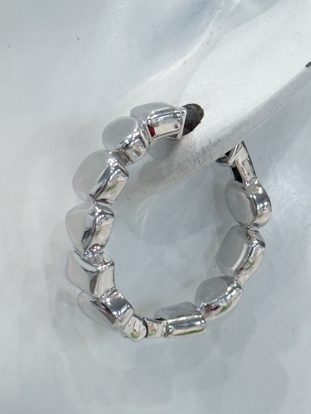 Sterling Silver Pebbled Hoop Earrings - Picture 6 of 10